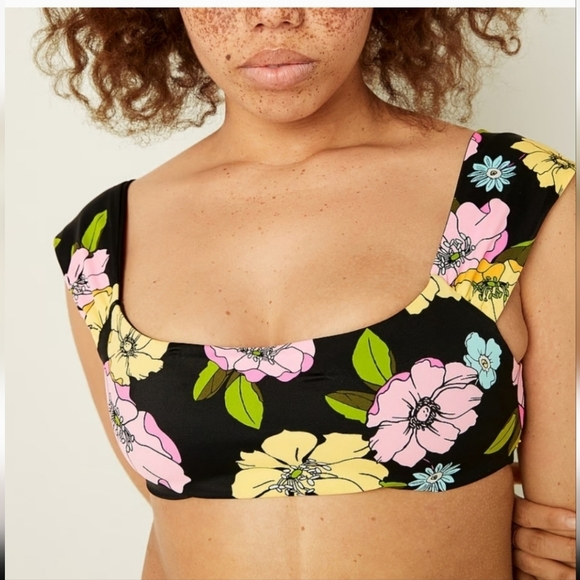 Nwt Pink Victoria's Secret Floral Black Crop Top - Picture 1 of 14